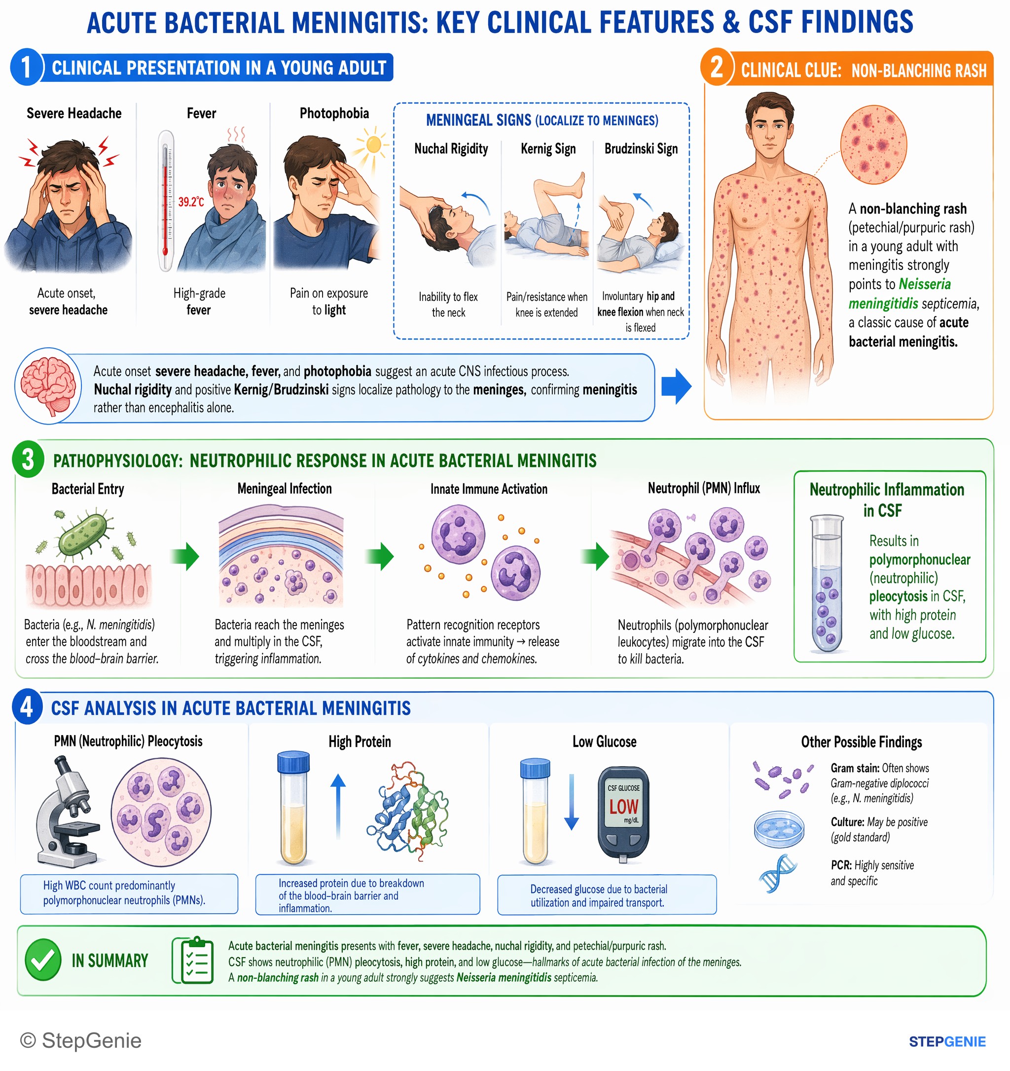 CNS infections — StepGenie USMLE Step 1 explanation infographic