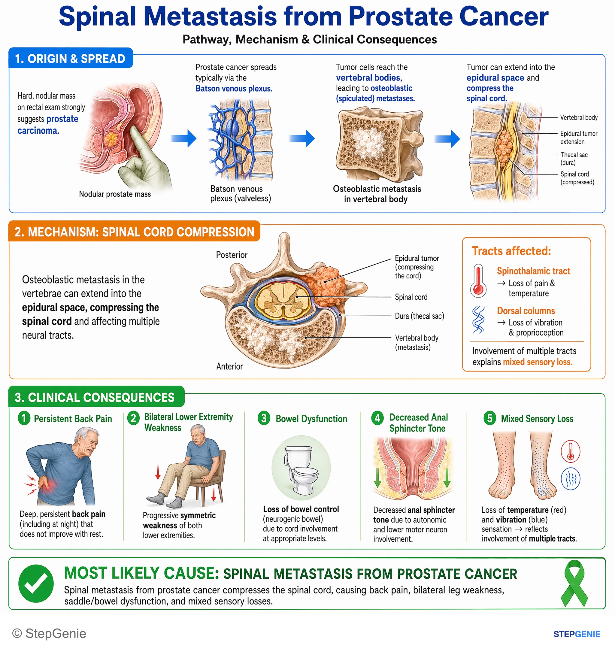 Spinal cord disorders — StepGenie USMLE Step 2 explanation infographic