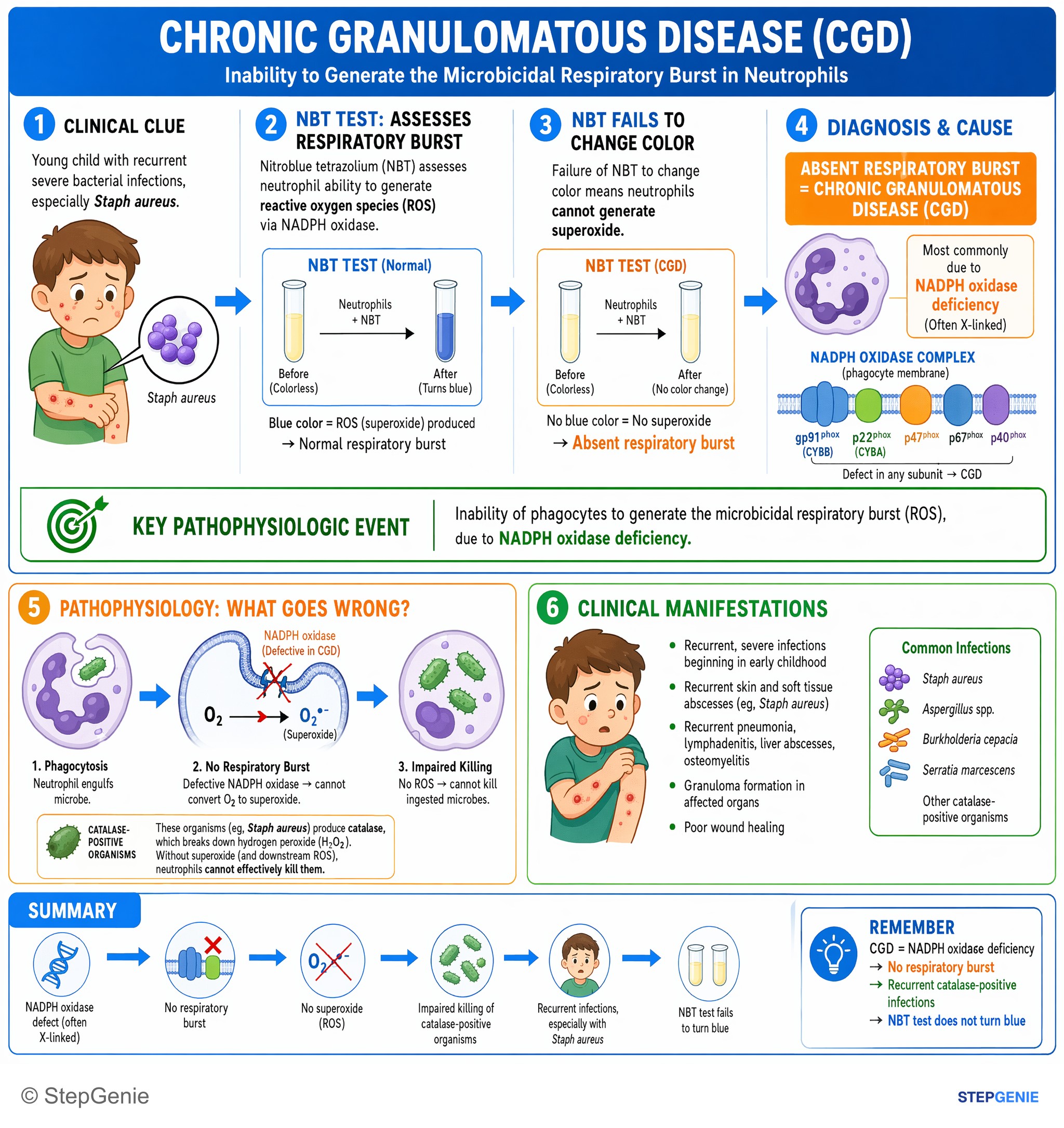 Immunodeficiency syndromes — StepGenie USMLE Step 1 explanation infographic