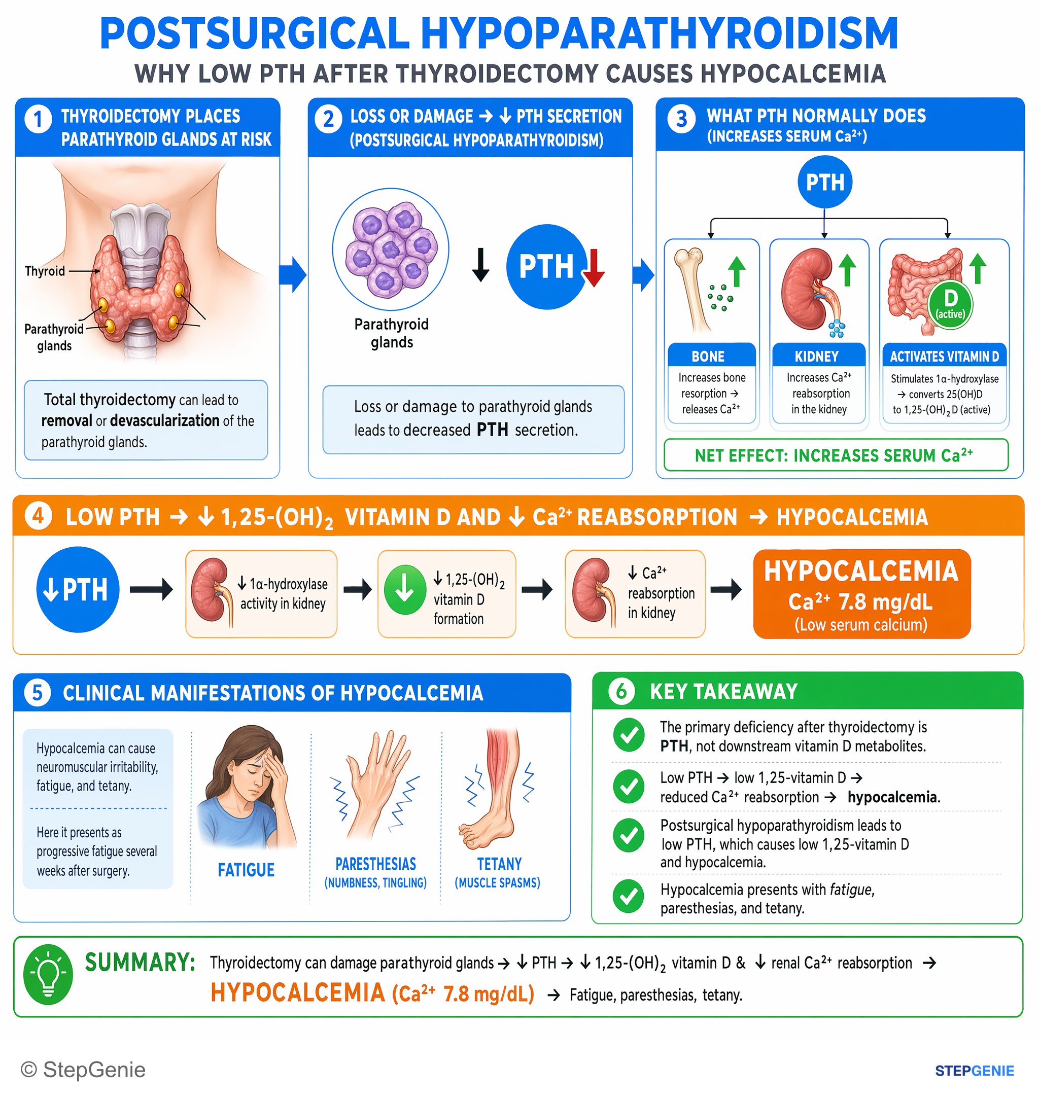 PTH, Ca, PO4, ALP, Vit D stuff — StepGenie USMLE Step 1 explanation infographic