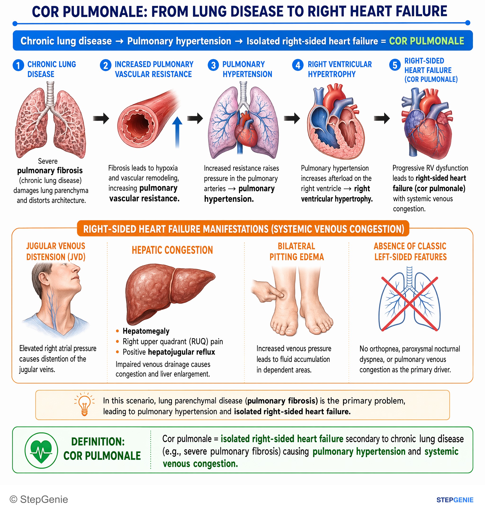 Interstitial pulmonary and other systemic disorders — StepGenie USMLE Step 2 explanation infographic