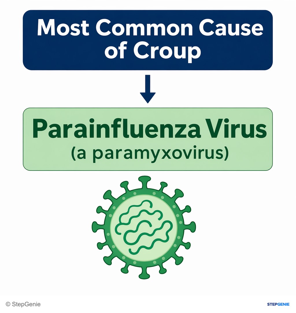 Reasoning step 4: The most common cause of croup is parainfluenza virus, a paramyxovirus.