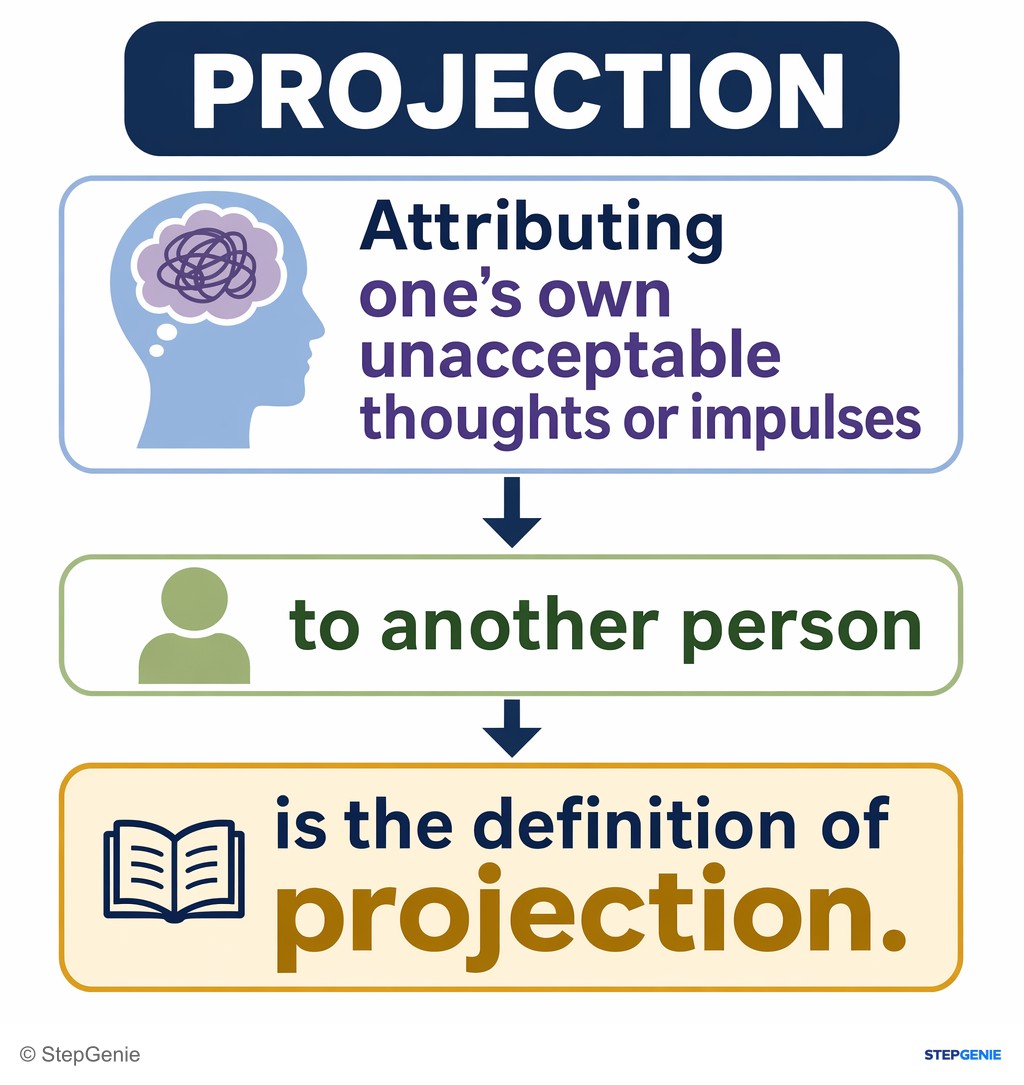Reasoning step 4: This pattern—attributing one’s own unacceptable thoughts or impulses to another person—is the definition of projection.
