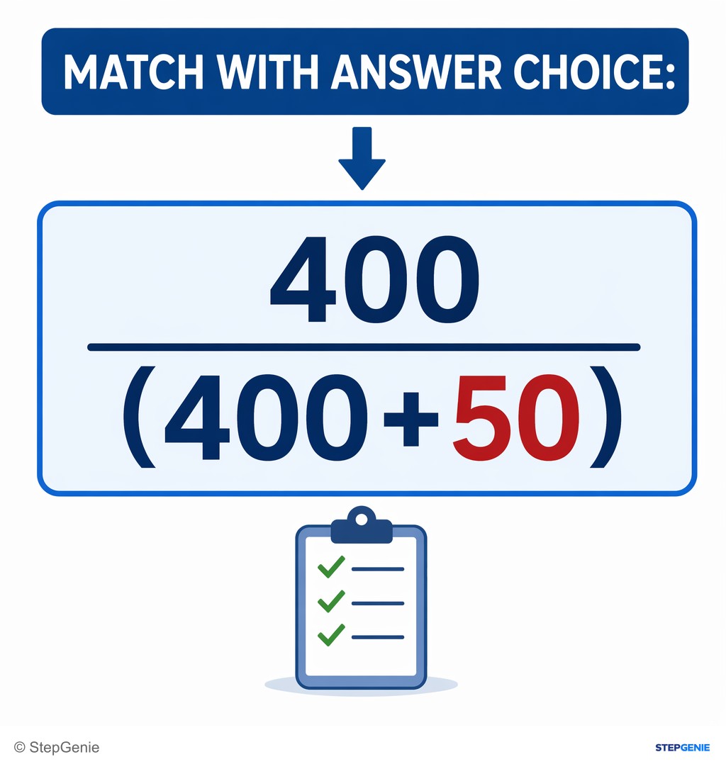 Reasoning step 6: Match with answer choice: 400 / (400+50).