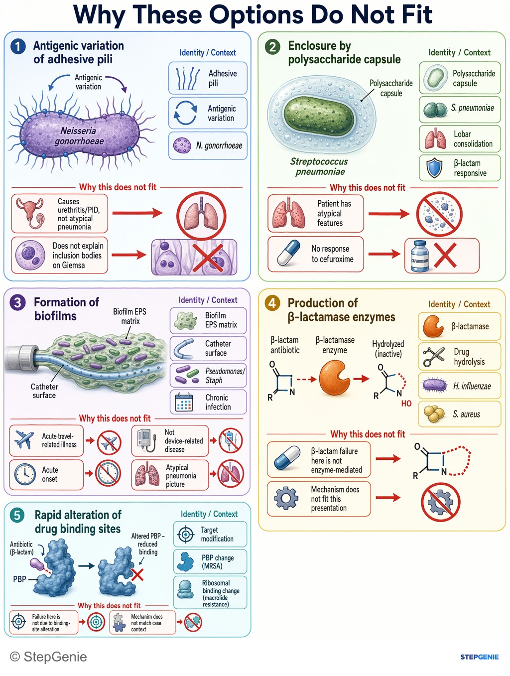 Why the other options are wrong: Chlamydia pneumoniae causes atypical pneumonia and lacks peptidoglycan, making β-lactam antibiotics like cefuroxime ineffective.